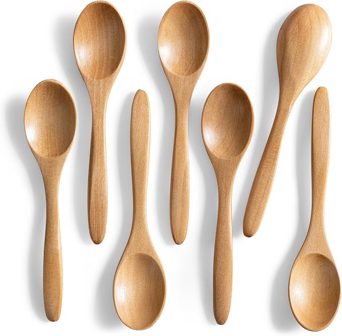 7 PCS Small Wooden Spoons, 5.8 Inch Honey Spoons by HEFILD