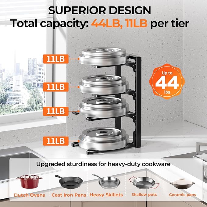 MUDEELA 2 Pack Pots and Pans Organizer under Cabinet, 4-Tier Heavy Duty Pan - Image 3