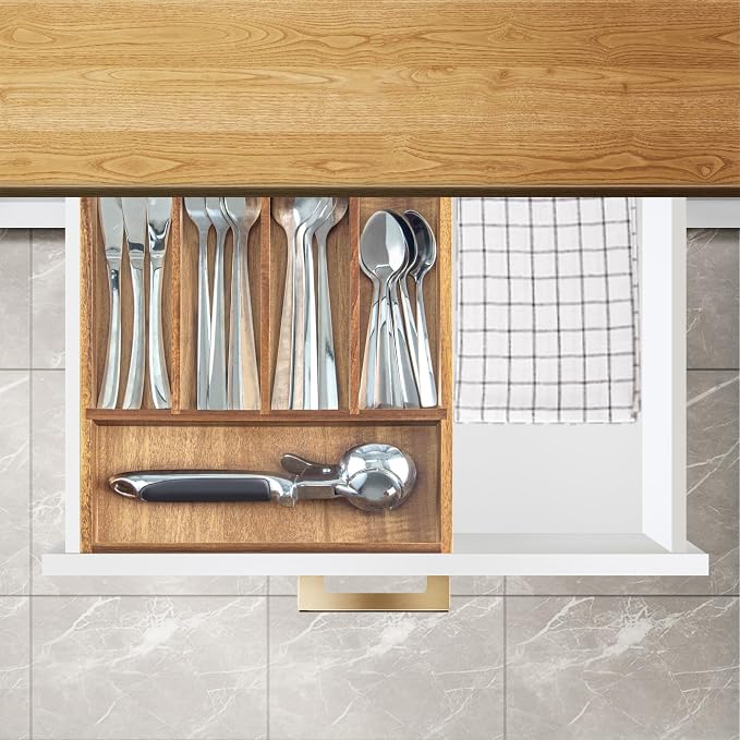 KITEISCAT Acacia Wood Silverware Organizer, Kitchen Utensil Drawer Organizer - Image 5