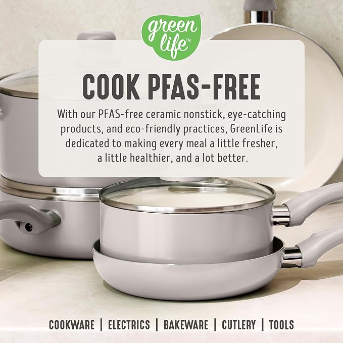 GreenLife 16-Piece Nonstick Cookware Set, Non-Toxic Ceramic Pots and Pans Set - Image 8