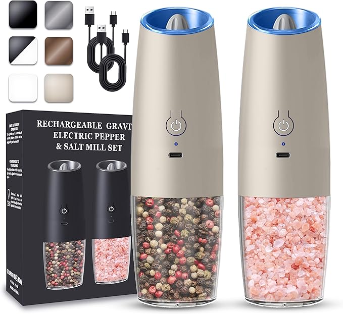 UNNEES Rechargeable Electric Salt and Pepper Grinder set of 2, gravity electric by UNNEES