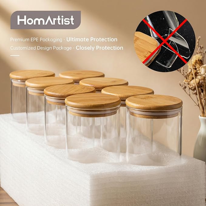 32oz - 4 Pack Glass Jars with Bamboo Lids, Glass Pantry Storage Containers with - Image 7