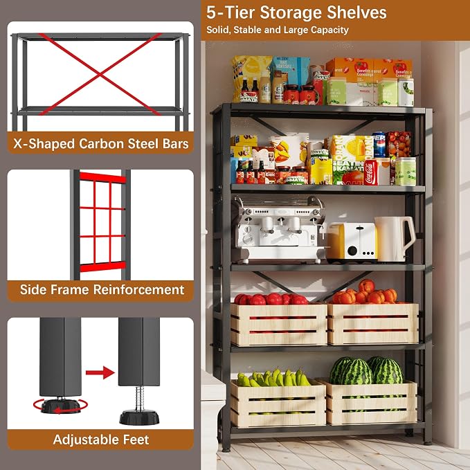 GIOTORENT 5-Wire Heavy-Duty Shelf, Standing Storage Shelves, Metal Shelving - Image 6