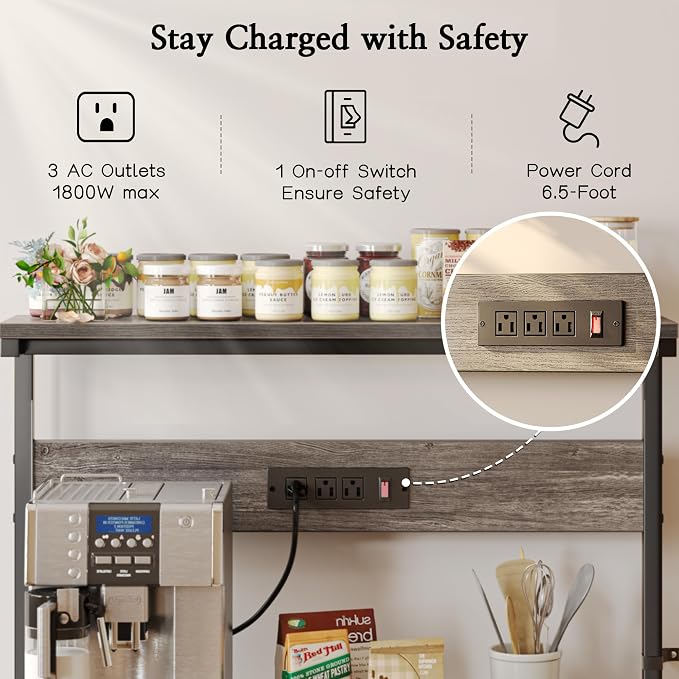SUPERJARE Bakers Rack with Power Outlets, Microwave Stand, 31.5 X 16.5 Inch - Image 3