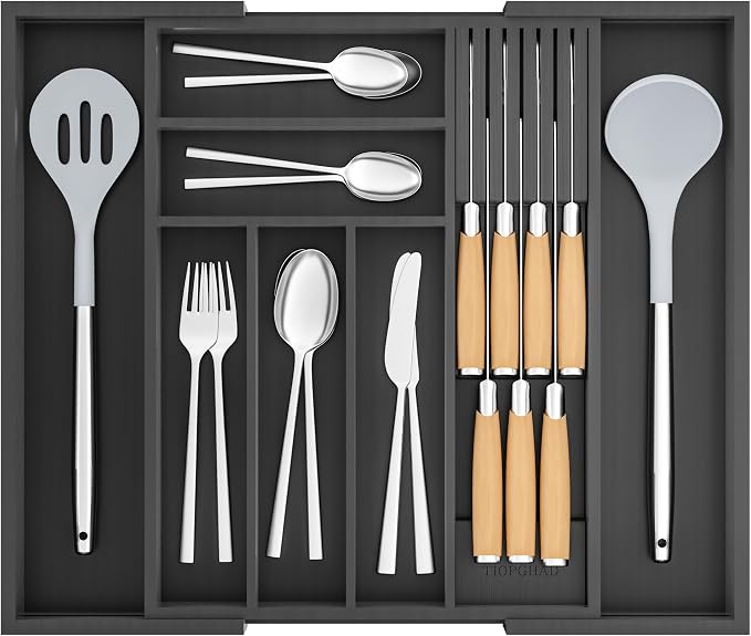 TIOPGHAD Bamboo-Silverware-Drawer-Organizer-Kitchen, Expandable Utensil Holder by TIOPGHAD