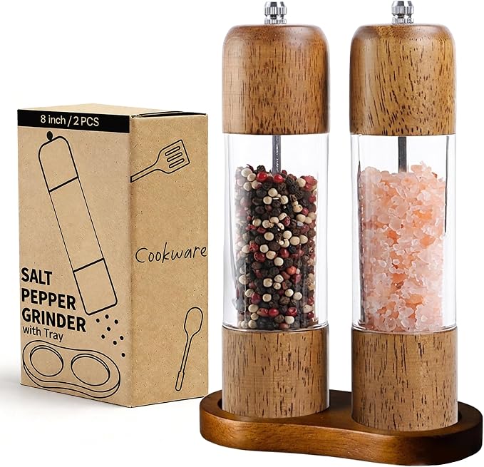 Wooden Salt and Pepper Grinder Set, Premium Oak Wood Salt Grinders Shakers by MJINGMEI