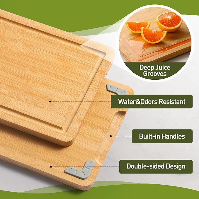 Extra Large Charcuterie Bamboo Board Non Slip Feet Over Sink Wooden Cutting - Image 4