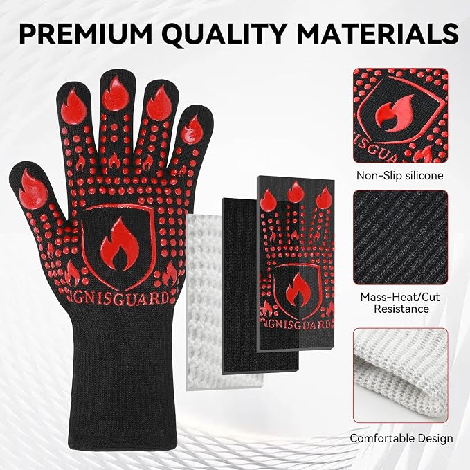 BBQ & Grill Gloves, Oven Gloves, 1472°F Silicone Oven Mitts Heat Resistant - Image 5
