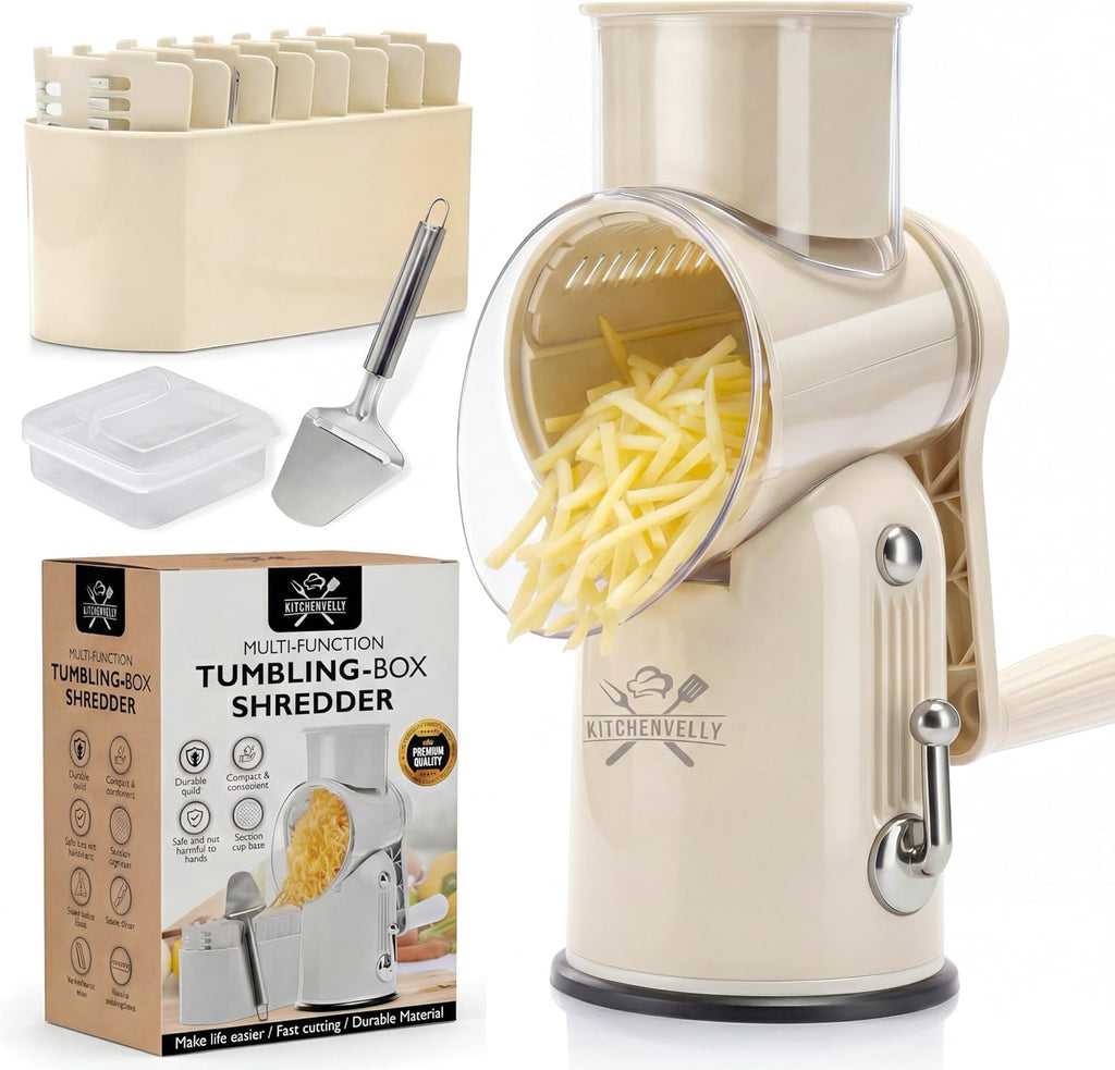 Rotary Cheese Grater Hand Crank, 5 in 1 Vegetable Slicer, Manual