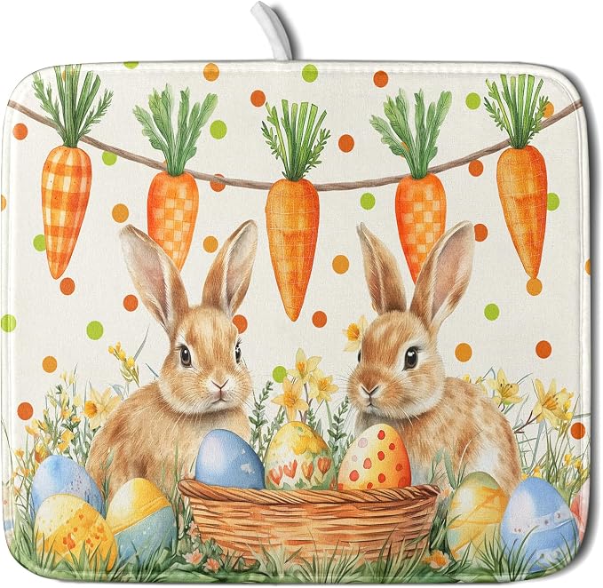 Giwawa Easter Bunny Dish Drying Mat Eggs Carrot Dishes Drainer Pad Absorbent by Giwawa