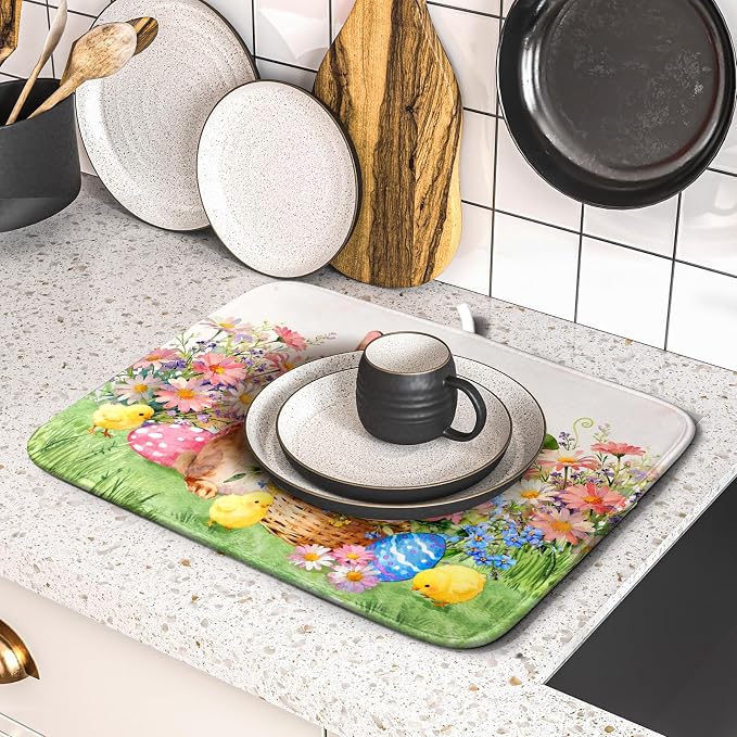 Spring Easter Dish Drying Mat for Kitchen Counter Colorful Egg Holiday - Image 5