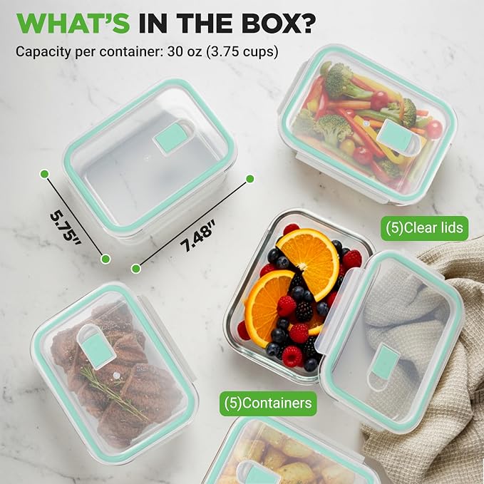 NutriChef 10 Piece Glass Food Storage Containers - Image 4
