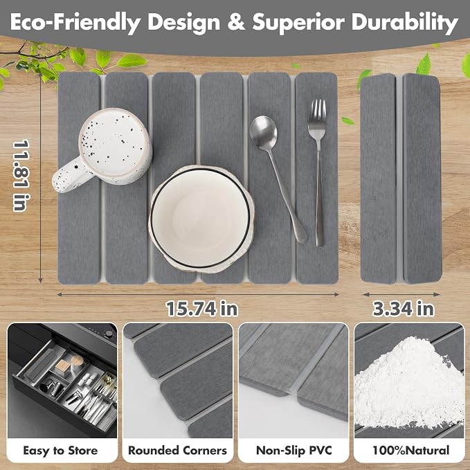 Stone Dish Drying Mat for Kitchen Counter, Eco-friendly, Instant Drying Pad - Image 3