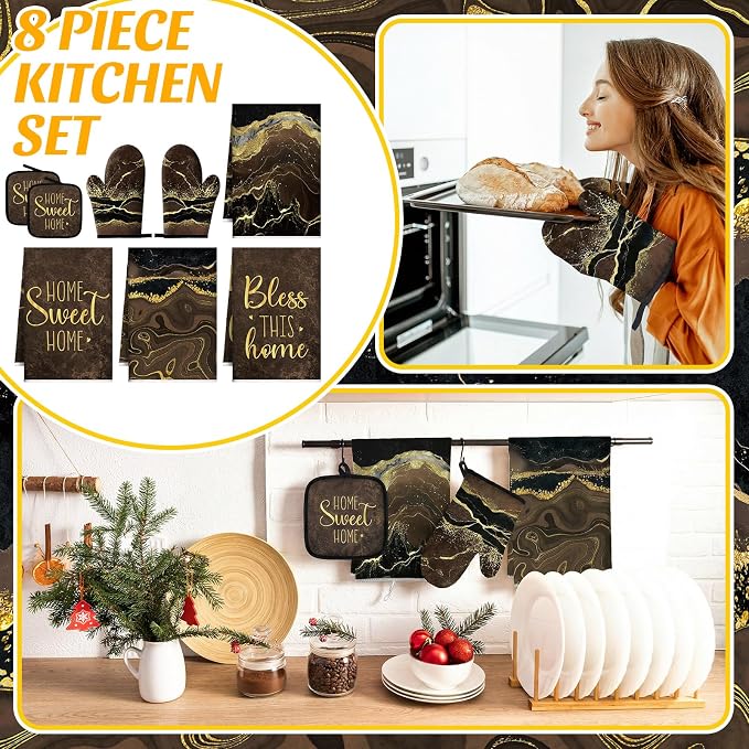 Leinuosen 8 Pcs Kitchen Towels and Dishcloths Sets Oven Mitts and Pot Holders - Image 2