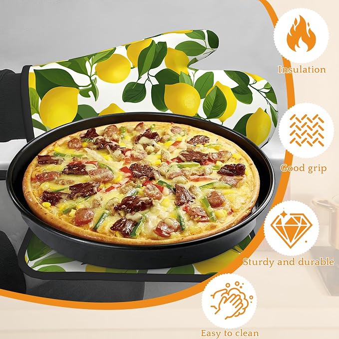 Lemon Oven Mitts and Pot Holders Set, Kitchen Decor Heat Resistant Non Slip Hot - Image 4