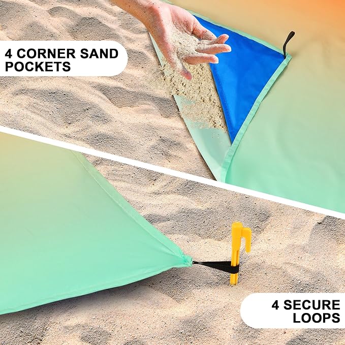 WIWIGO Beach Blanket Waterproof Sandproof Beach Mat 79" X 83"/10'x9'for 2-8 - Image 2