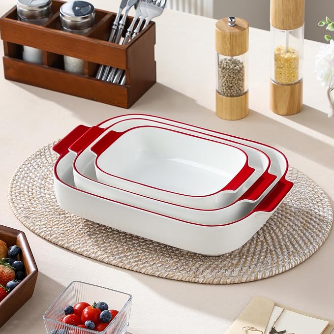 MALACASA Casserole Dishes for Oven, Ceramic Baking Dishes Set of 3, Rectangular - Image 7