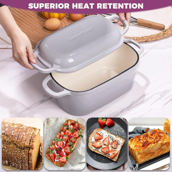 4.6-Quart Oval Dutch Oven for Bread Baking, 2 in 1 Cast Iron Bread Pan - Image 6
