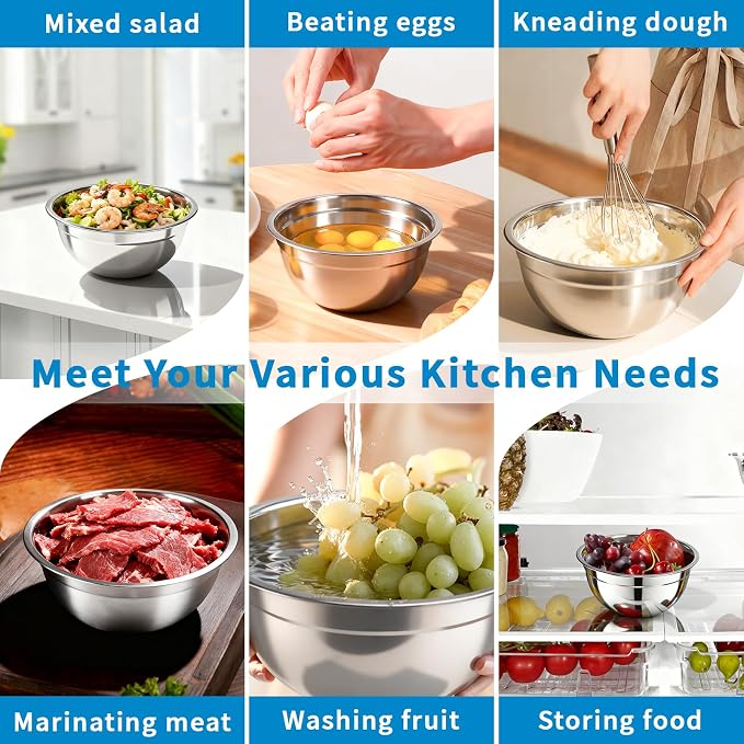 7-Piece Mixing Bowls with Airtight Lids — Stackable Stainless Steel Nesting - Image 6