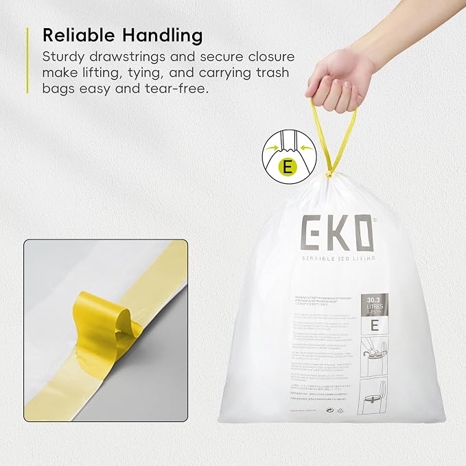 EKO Easy-Dispense Roll 80 Count Extra-Strong Drawstring Tall Kitchen Trash Bag - Image 4
