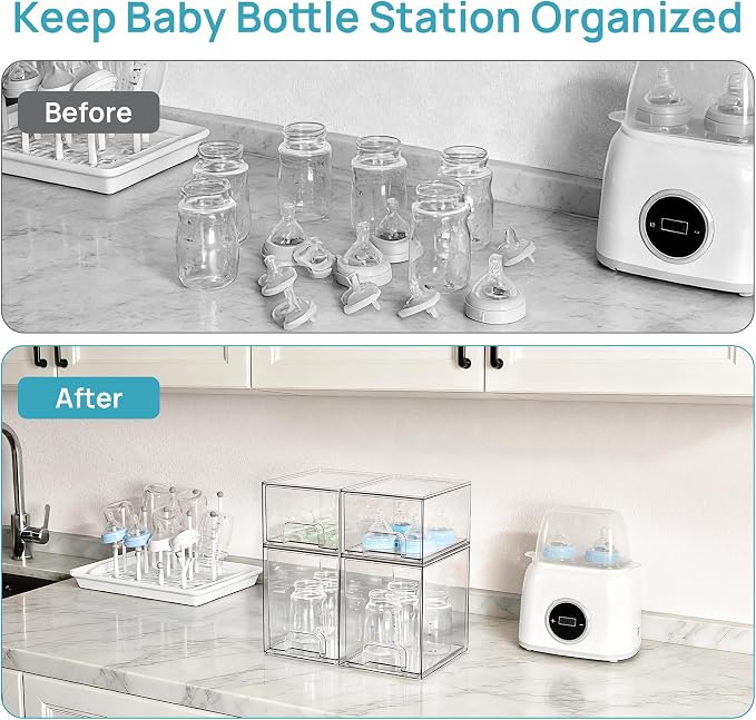 Vtopmart 4 Pack Baby Bottle Organizer Set, Stackable Storage Drawers Ideal - Image 4