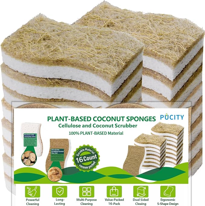 Sponges Kitchen Natural Dish Sponge Plant-Based Biodegradable Compostable by Unknown