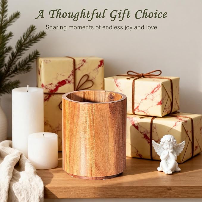 Criusia Utensil Holder 3 Pack, 360° Rotating Acacia Wood Cooking Utensil Crocks - Image 7