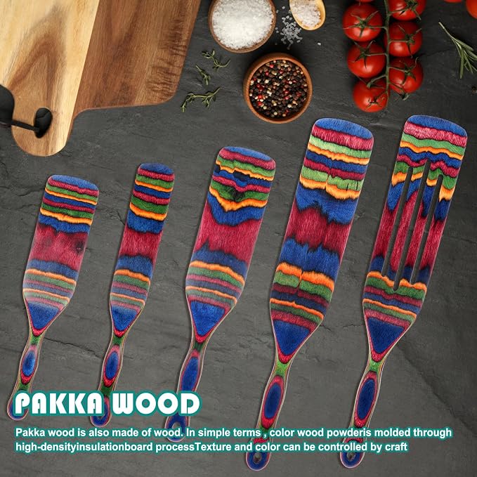 Spurtle Set, Wooden Utensils for Cooking, Kitchen Utensils Set, Pakkawood - Image 3
