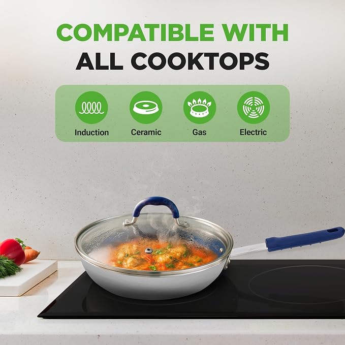 NutriChef 12" Fry Pan With Lid - Image 4
