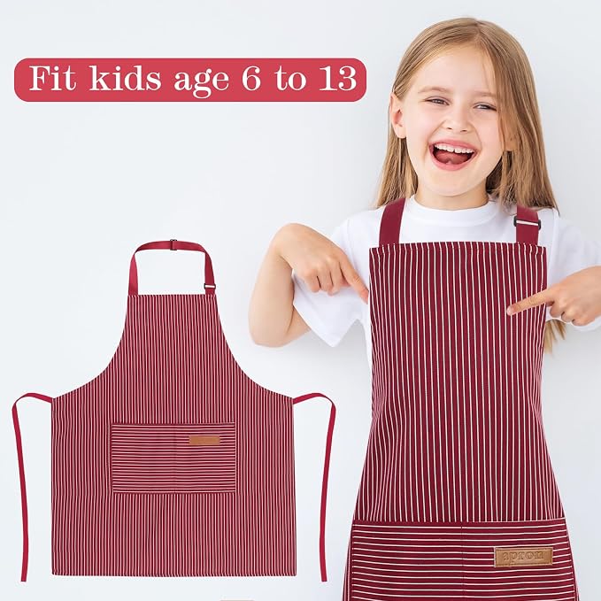 2 Pack Stripes Kids Apron, Kids Cooking Aprons - Image 4