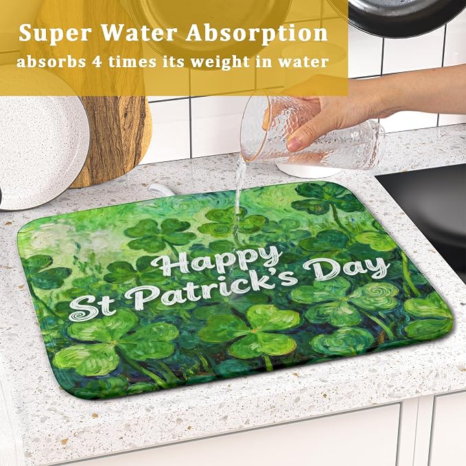 St Patricks Day Lucky Clover Dish Drying Mat - Image 7
