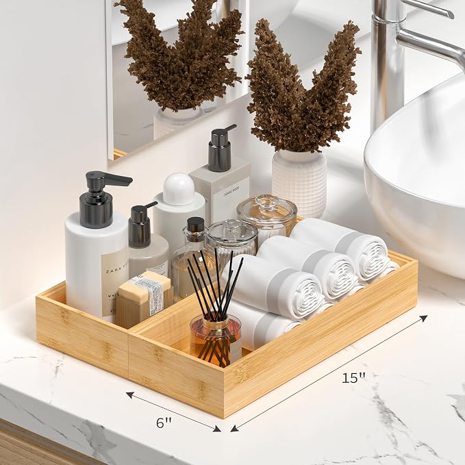 Kitchen Drawer Organizer Tray, Stackable Bamboo Deep Drawer Organizer - Image 5