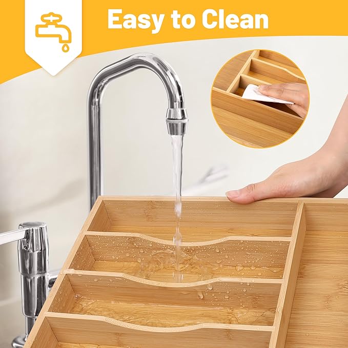 Kitchen Bamboo Silverware Organizer, Kitchen Drawer Organizer - Image 6