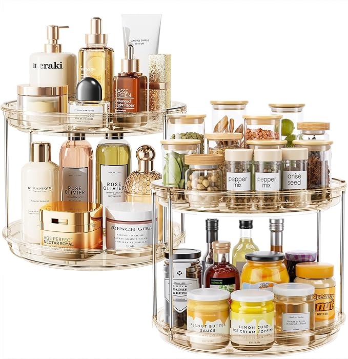 LAMU 2 Pack 2 Tier Lazy Susan Turntable Organizer 10.6'' Rotating Spice Rack by YourHome-OrganizationHelper