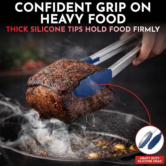 Kitchen Tongs with Silicone Tips Set of 3 Heat Resistant Tongs - Image 3