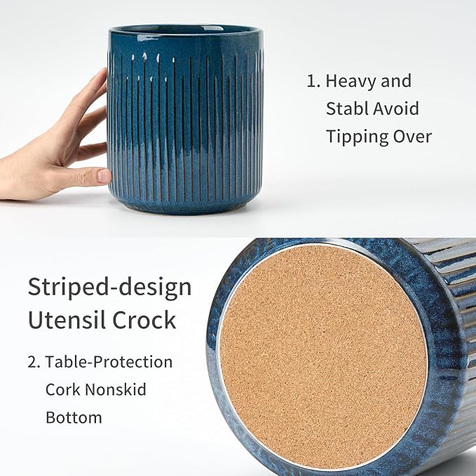JIEMEI HOME Kitchen Utensil Holder, 7.2" Large Ceramic Stable Utensil Crock - Image 4