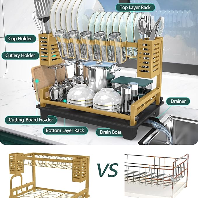 B-Land Dish Drying Rack, 2 Tier Dish Racks - Image 6