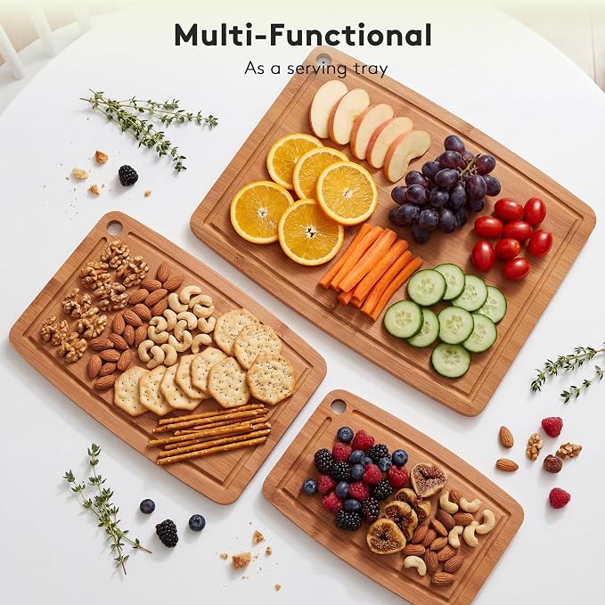 Bamboo Cutting Boards for Kitchen, Carbonized Wood Cutting Board Set - Image 9