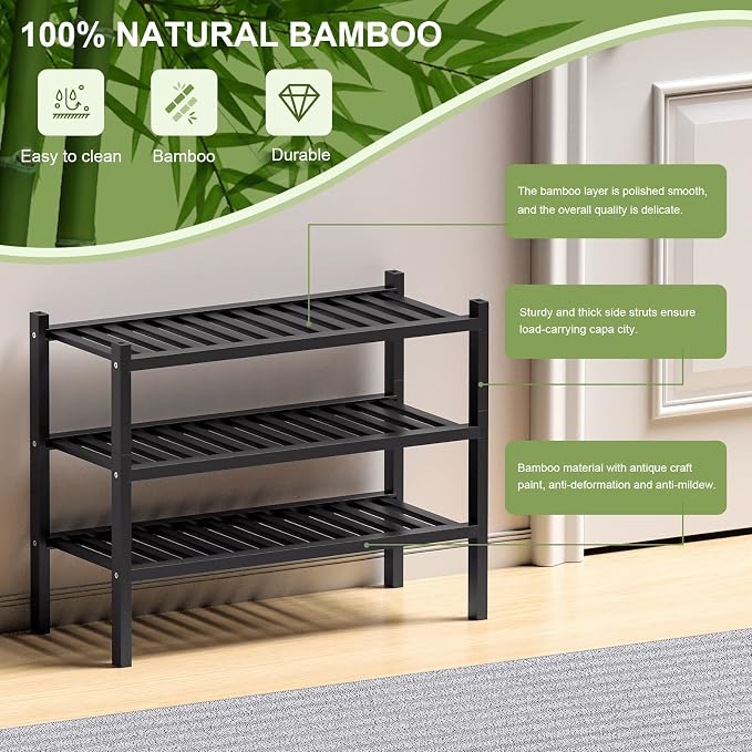 ROMGUAR CRAFT 3 Tier Bamboo Shoe Rack - Image 6
