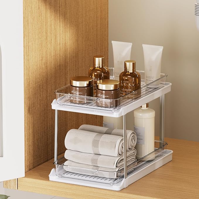 Delamu 2-Tier Bathroom Under Sink Organizers and Storage, Pull Out Cabinet by DELAMU