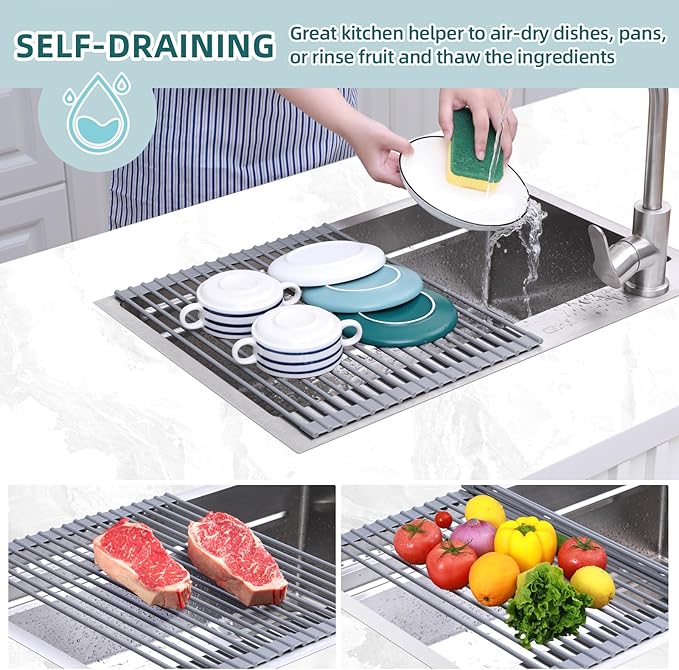 Ohuhu Roll Up Dish Drying Rack, Over The Sink Multipurpose Roll-Up Dish Racks - Image 3