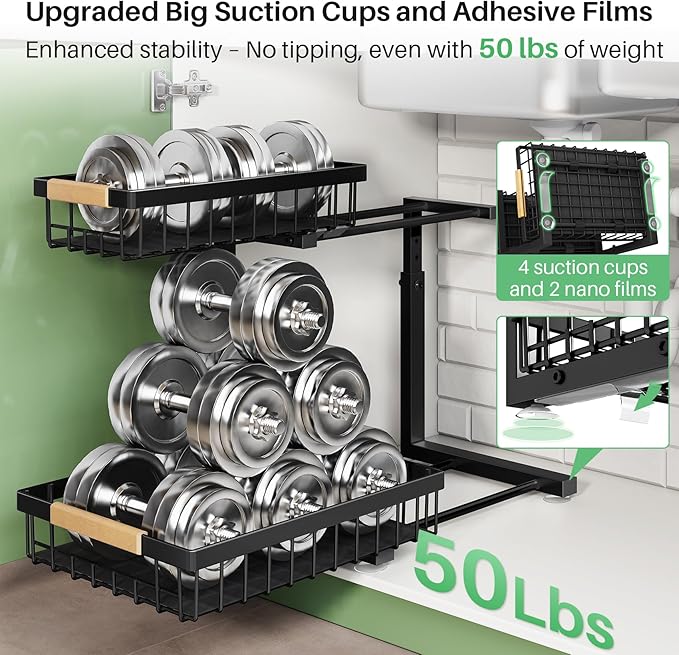 Kitstorack Under Sink Organizer, 2 Tier Under the Sink Storage, Slide out Pull - Image 4