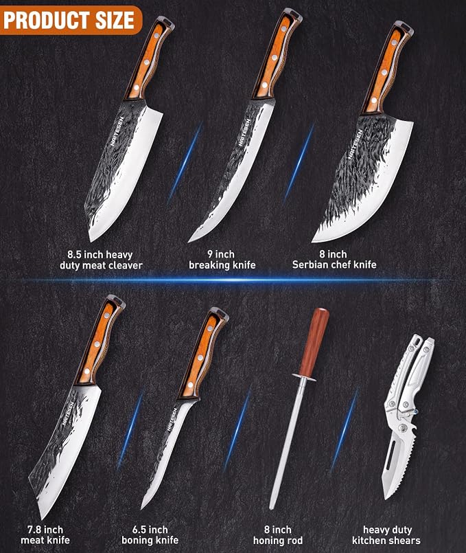 Naitesen 7PCS Hand Forged Butcher Knife and Kitchen Knife 2 in 1 Set - Image 3