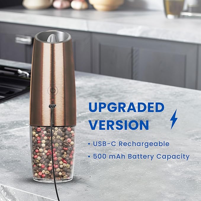 UNNEES Rechargeable Electric Salt and Pepper Grinder set of 2, gravity electric - Image 6
