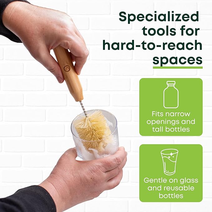 Tieralia Bamboo Dish Brush Set 5 Piece – Eco Friendly Kitchen Cleaning Kit - Image 5
