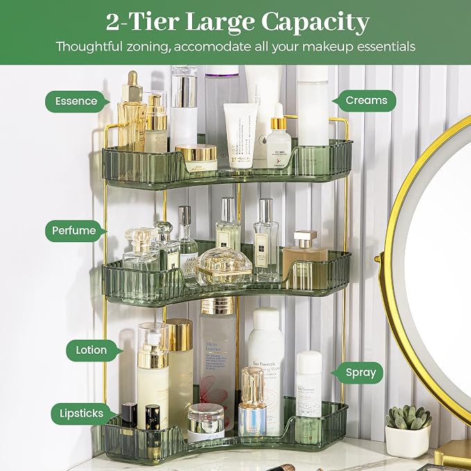 Aveniee Corner Bathroom Counter Organizer, 3 Tier Makeup Perfume Storage - Image 2