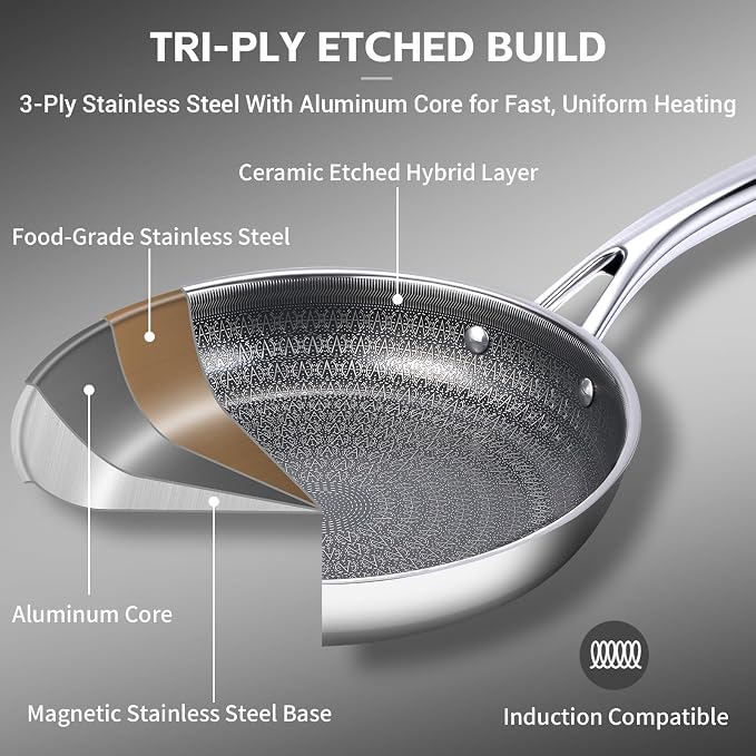 Ammeloo 17 Pcs Nonstick Stainless Steel Cookware Set, Hybrid Stainless Steel - Image 8