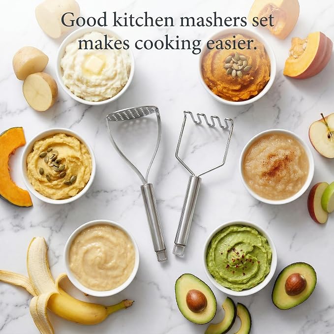 18/0 Stainless Steel Potato Mashers, 10.7-in Kitchen Masher Tool - Image 2