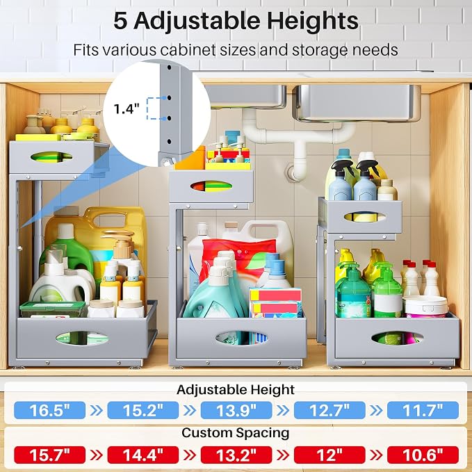 Under Sink Organizer, 2 Pack 2 Tier Pull Out Under Cabinet Organizer Shelf - Image 6