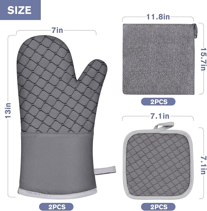 6 Pcs Oven Mitts and Pot Holders, 500℉ Heat Resistant Oven Mitts - Image 7